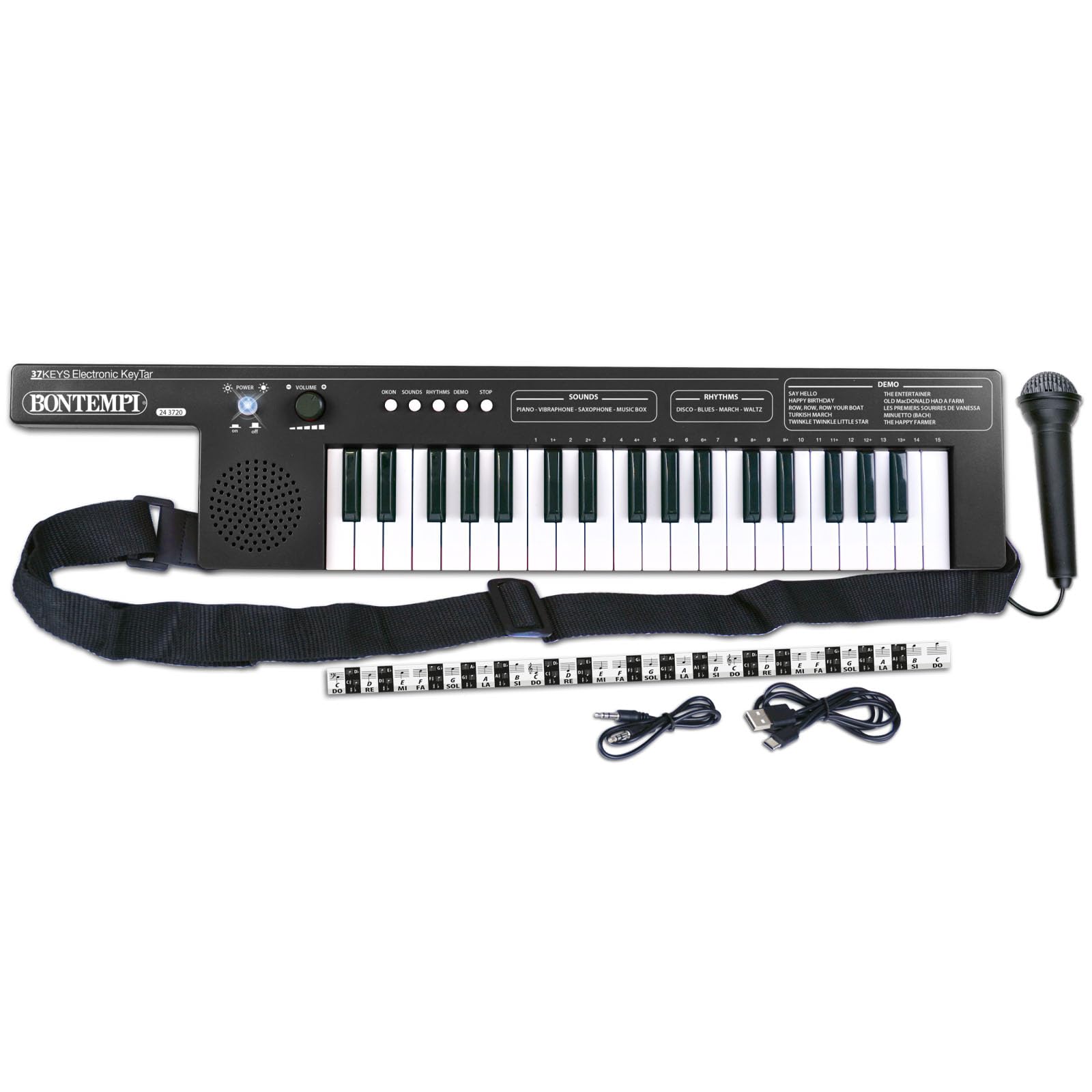 Bontempi | KeyRhythm - Teclado de 37 teclas con correa de hombro | batería recargable para la libertad musical sin límites