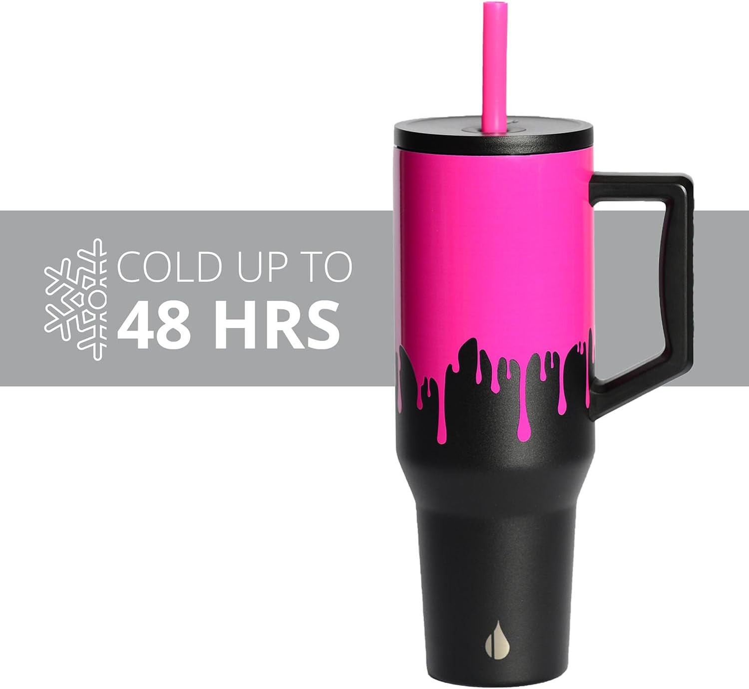 Elemental 40 oz Tumbler with Handle and Straw - Spill Proof Insulated Stainless Steel Commuter for Cold Beverages - Travel Coffee Mug with 2 Straws & Spill Proof Lid - 40oz - Hot Pink Drip