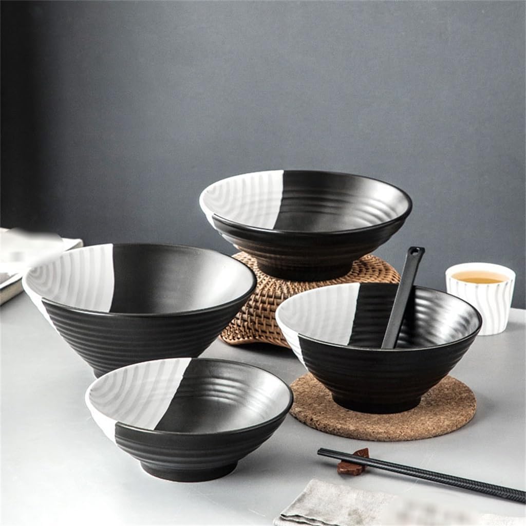 Black and White Ramen Bowl Ceramic Doobie Fruit Salad Soup for Home Use