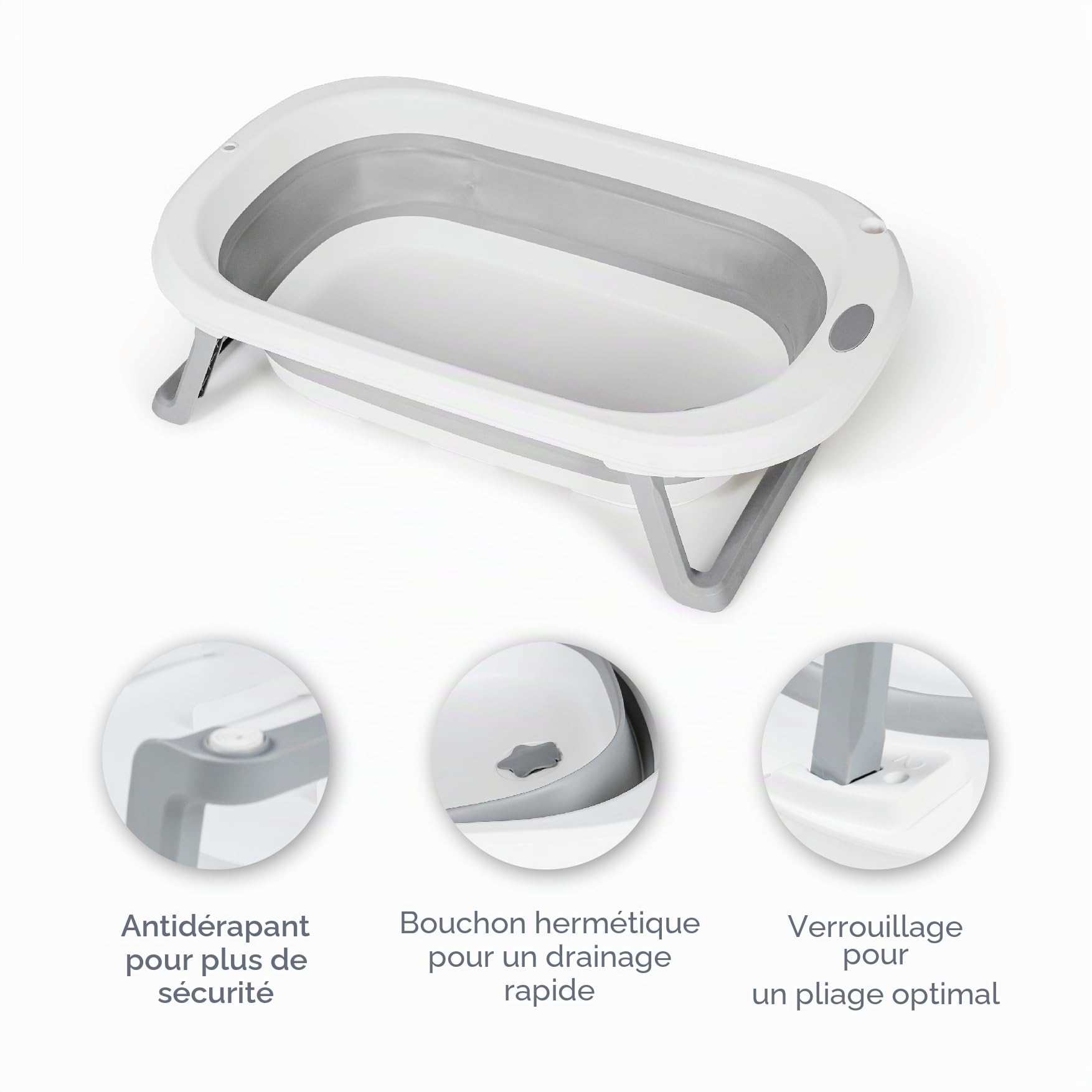 Baignoire pliable pour bébé avec pieds MS BabyWorld Flex portable vidange
