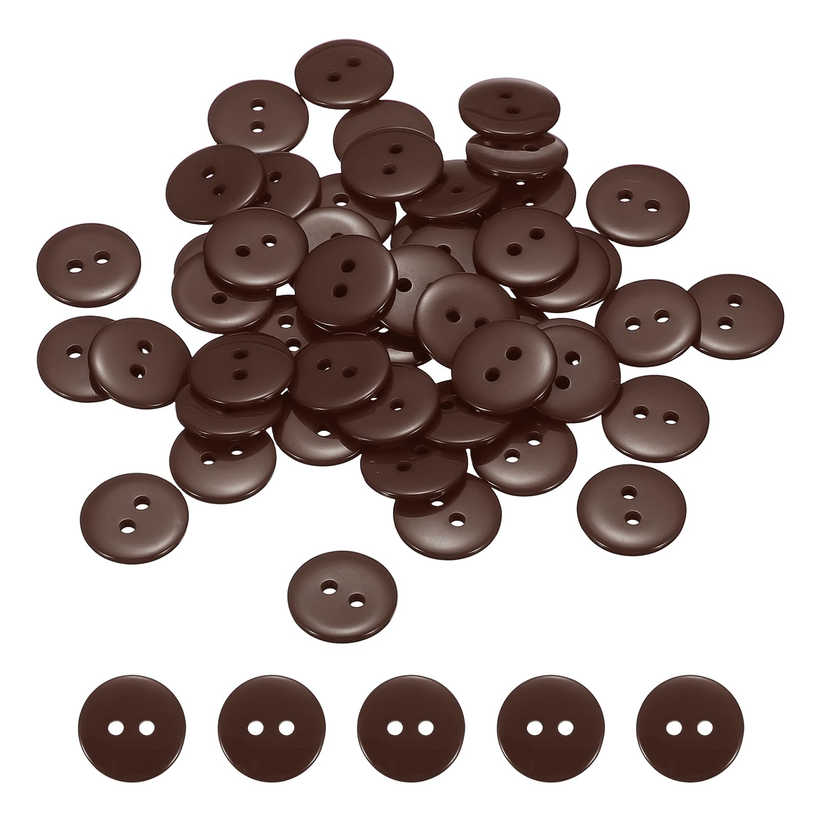 sourcing map 50pcs Resin Sewing Button, 15mm (5/8-inch) 2 Holes Round Craft Decorative Buttons for Coat Clothes Holiday Decoration, Brown