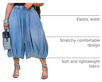 LKOUS Baggy Jeans for Women Wide Leg Plus Size Elastic Waist Barrel Denim Pants Trousers with Pockets