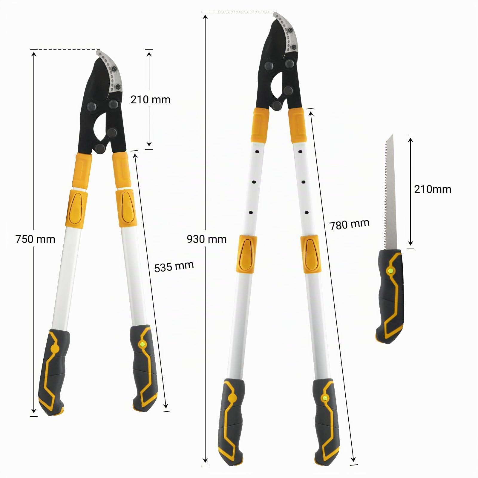 Troncarami telescopico con sega manuale da 21 cm | Troncarami da 75-93 cm | Troncarami grande con diametro massimo di taglio 60 mm