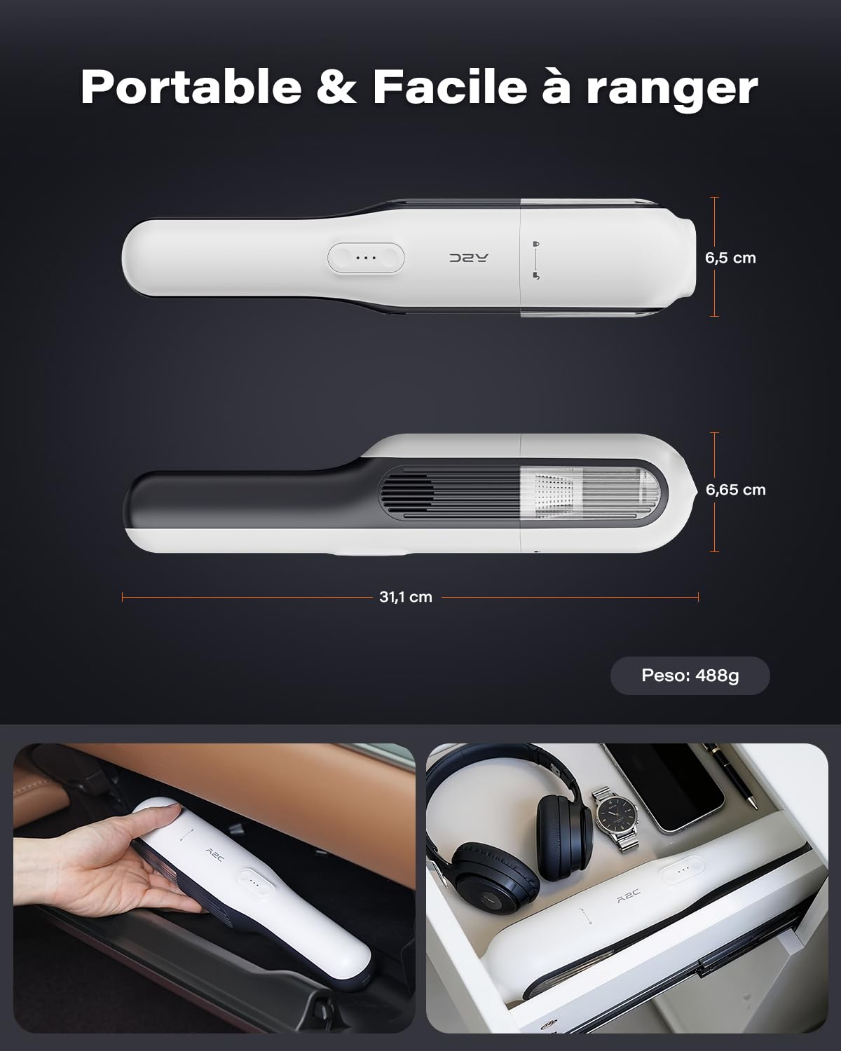 A2C Aspiradora de Mano 19000Pa, 3 en 1 para Coche, con Doble filtración Pet y HEPA, Recargable de 120W y batería de Larga duración de 7500 mAh, Ideal para el Coche, el hogar, la Oficina, etc