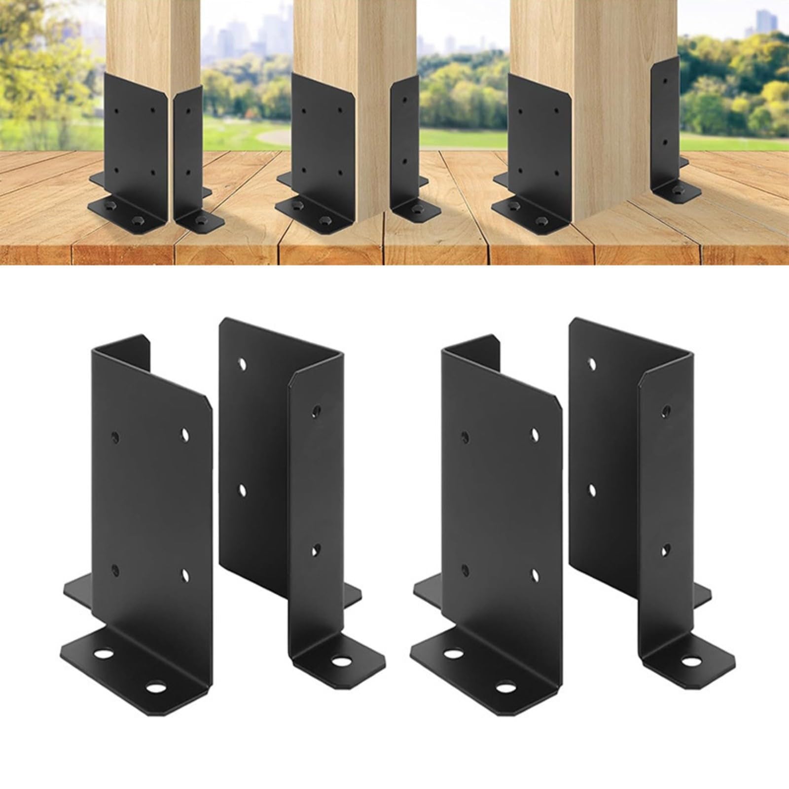 Baoblaze 4 Pezzi Staffa Base per Regolabile in Metallo Nero Preforato Base Preforati Resisn per da, Recinzioni, Ringhiere
