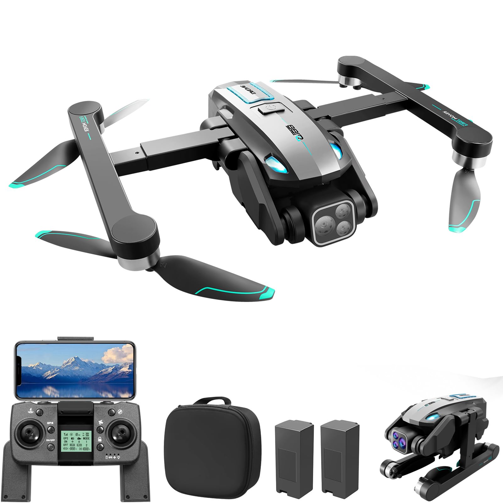 OBEST Drones GPS con Camara 4K Adulto, 5G WiFi FPV Plegable RC Drone Motor sin Escobillas, 2 Batería 36Min, Follow Me, Cám ESC 180°, Retorno con Un Clic, Evitación Obstáculos 360°, Altitude Hold