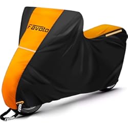 Favoto Funda para Moto Cubierta de Motocicleta 210D Impermeable, Protectora a Prueba de Sol Lluvia Polvo Viento Nieve Excremento de Pájaro al Aire Libre, 245x105x125cm Naranja+Negro