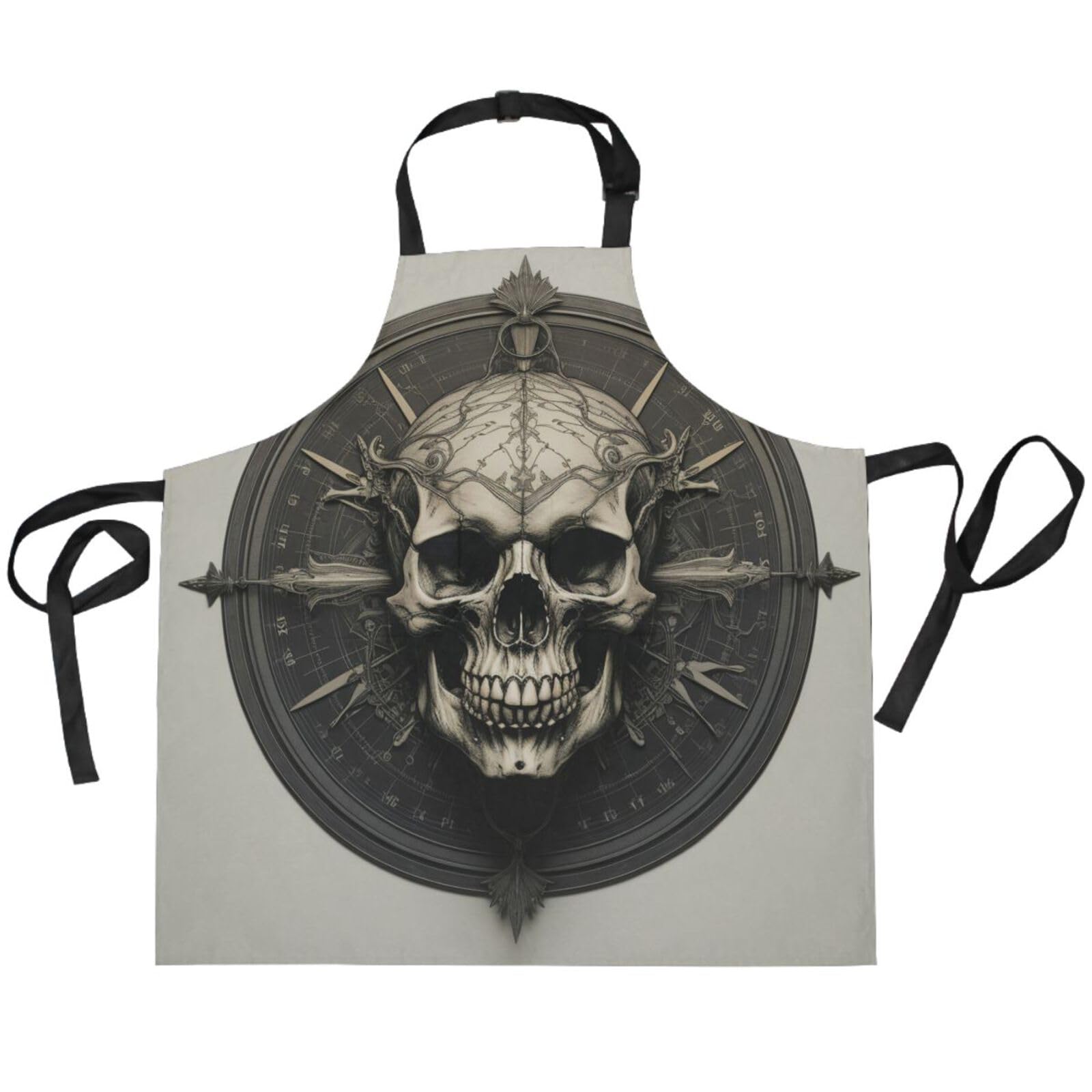 KAAVIYO Abstract Skull Compass Apron for Cooking Women Chef with 2 Pockets Adjustable Neck Strap Kitchen Bib Waitress Aprons for Baking Men Kid