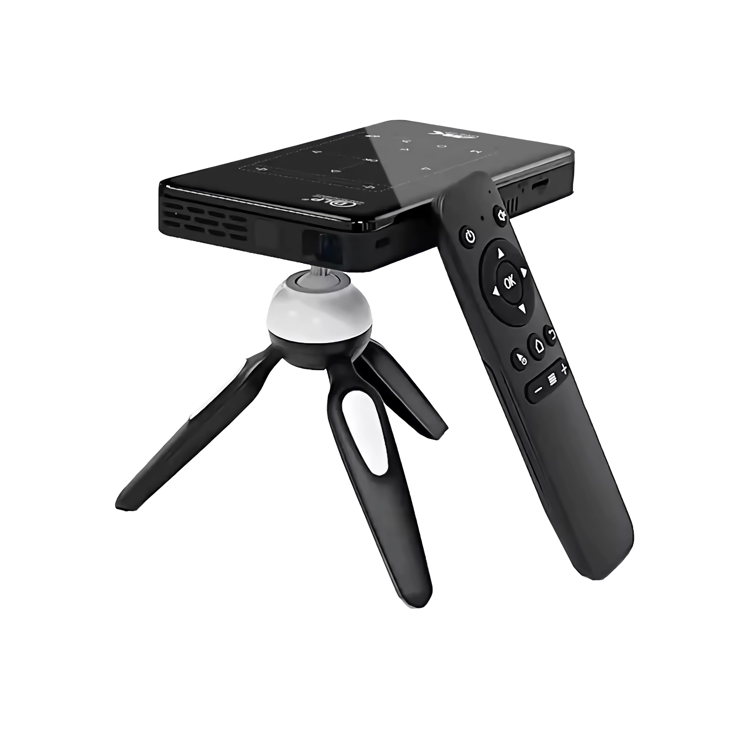 Q13D Bolwins Mini DLP Proyector Android 9.0 WiFi Bluetooth Home Cinema Beamer con HDMI USB AirPlay MiraCast 4K Decodificador 120 pulgadas DLP Proyector de bolsillo 1 GB 8 GB batería Negro