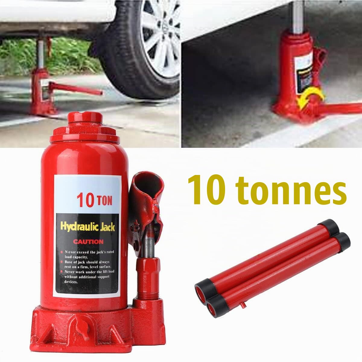 Cric hydraulique 10 tonnes pour Voiture, SUV, Camion Caravane, cric Bouteille hydraulique 10T, cric de Levage Manuel Portable