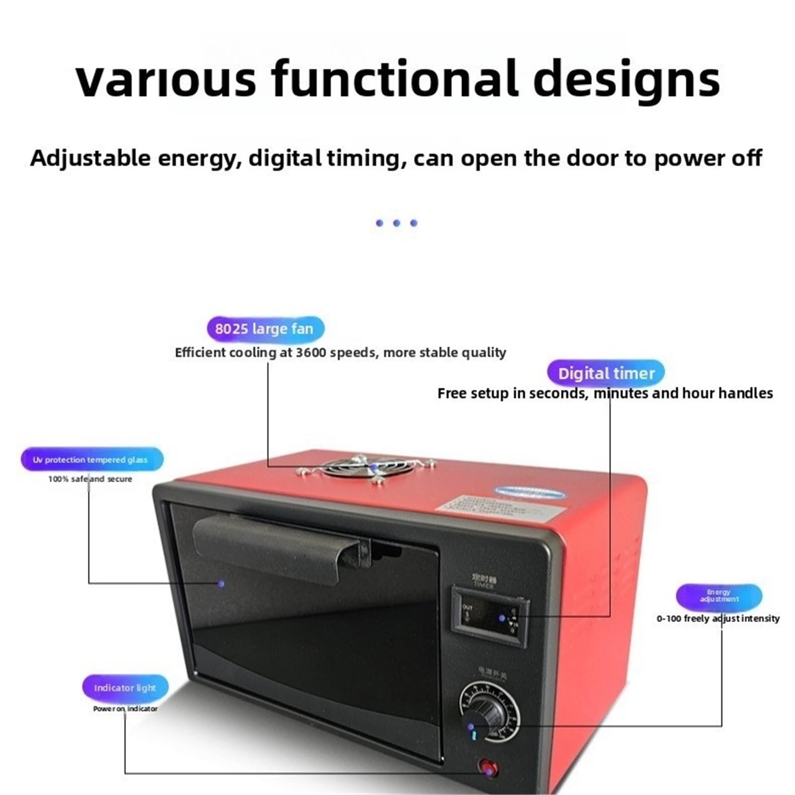 Caja de curado UV de alta intensidad 365 nm 395 nm 405 nm LED horno UV para resina de secado rápido pantalla gabinete de reparación con interruptor de temporización, 120 W