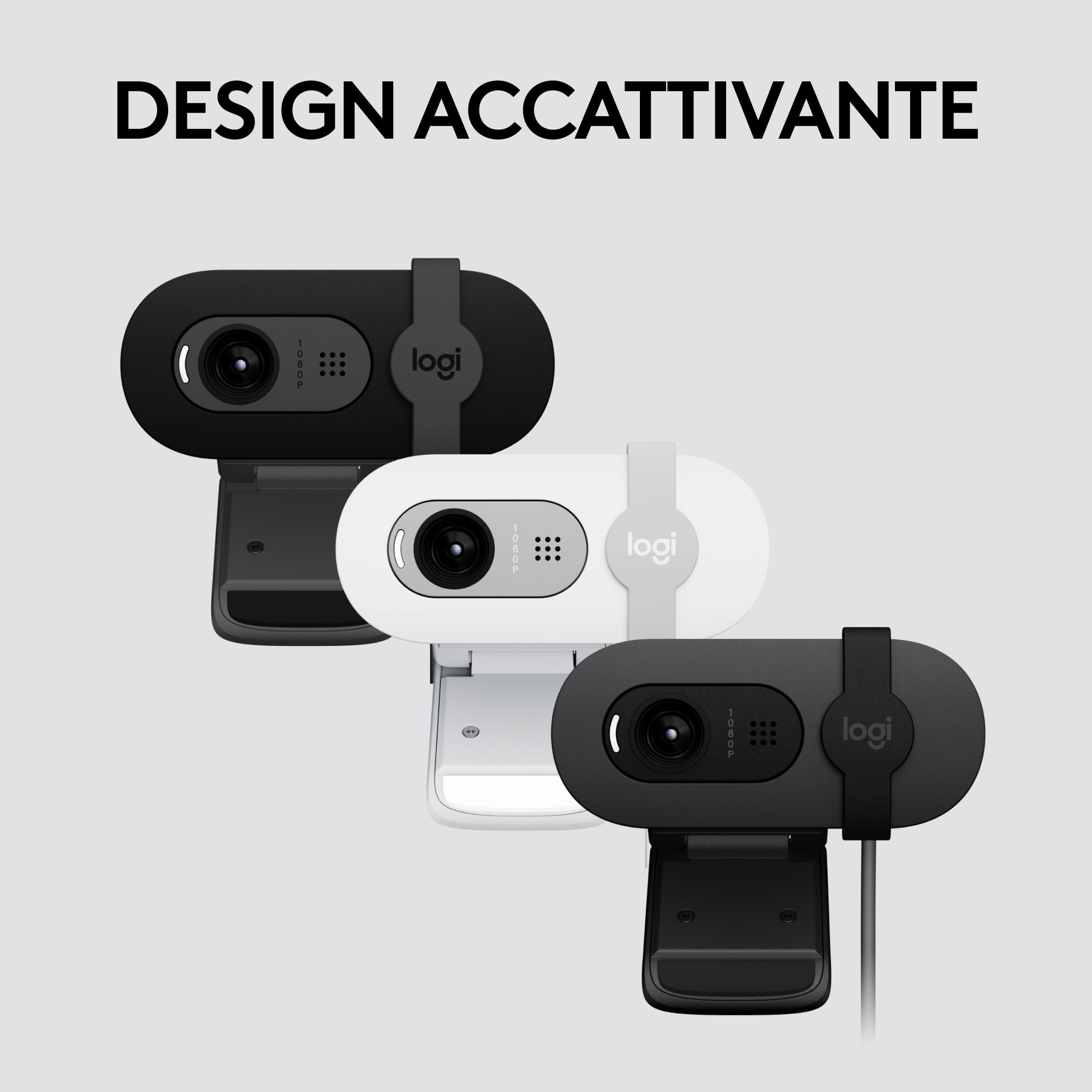 Logitech Brio 100 Full HD per riunioni e streaming, bilanciamento automatico illuminazione, microfono integrato, copriobiettivo, USB-A per Microsoft Teams, Google Meet, Zoom ecc - Grafite