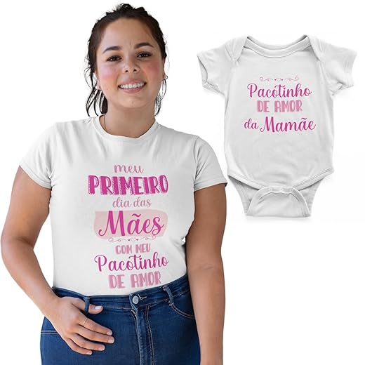Kit Dia Das Mães Camiseta E Body Pacotinho De Amor