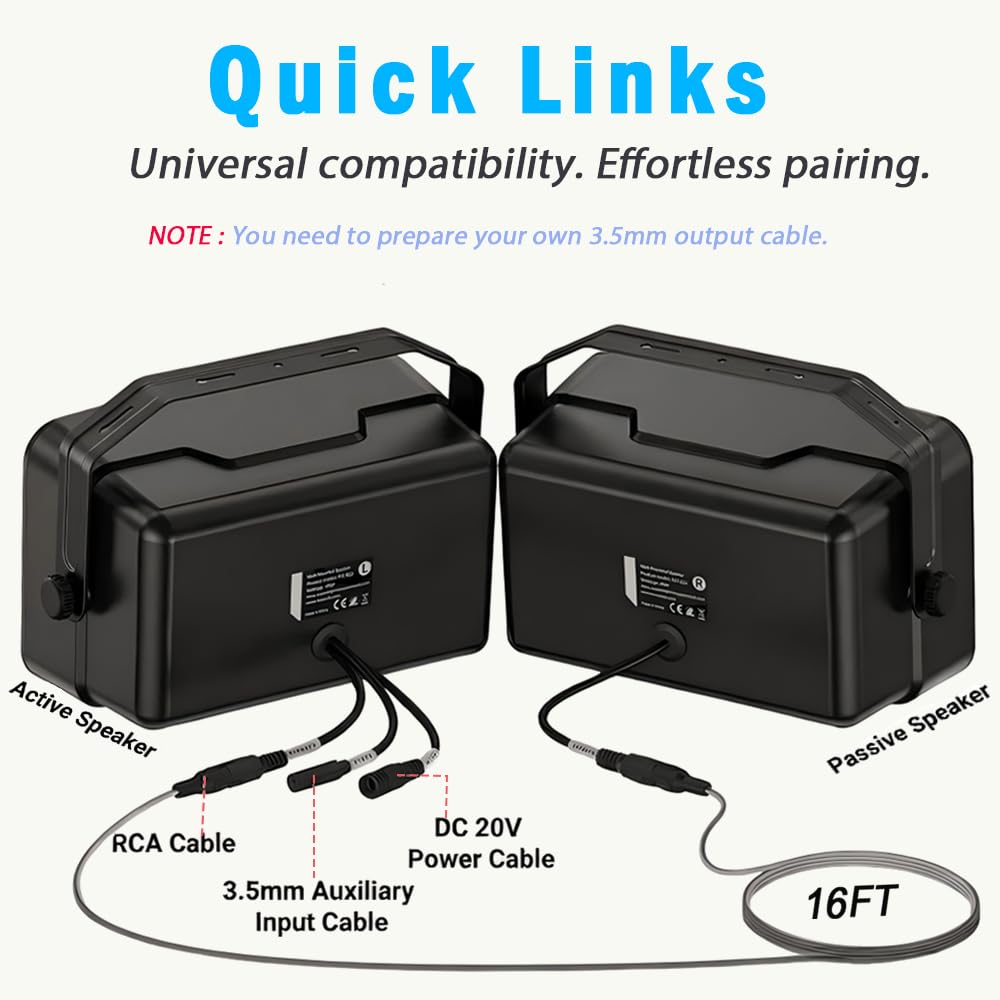 YVU Głośnik zewnętrzny Bluetooth / kanał stereo 400 W / aktywny pasywny głośnik ścienny / bezprzewodowy system dźwiękowy synchronizacji na werandę, patio, garaż, pawilon, basen (MZ-622C, para)