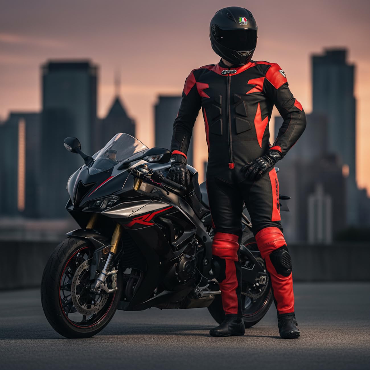 BI ESSE - Motorradanzug aus Leder und Stoff, ideal für Straßen, lange Reisen, Touring, Pitbike,komplett mit Höcker und harten Protektoren
