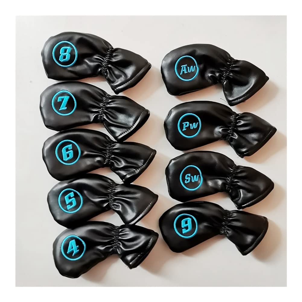 Golf Club Head Covers 9pcs Golf Iron Head Covers Set Thick Synthetic Leather Waterproof Golf Club Iron Head Cover For Protection Iron Head Golf Head Covers (Color : Black)