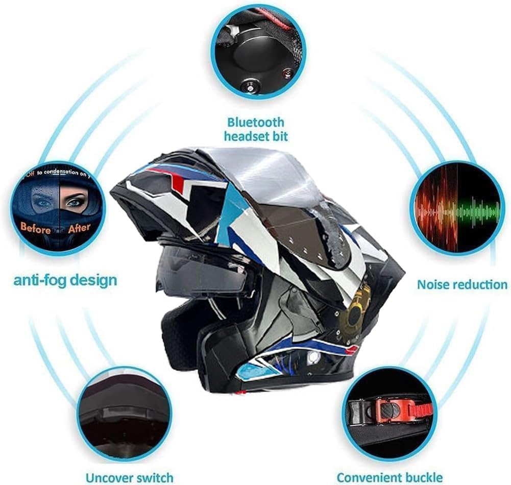 Casco De Moto Modular Bluetooth, Casco Abatible Guantes Táctiles Calientes, ECE Homologado Casco Abatible con Doble Visera Antivaho, Ventilación, Adultos Hombres Mujeres H,2X-Large