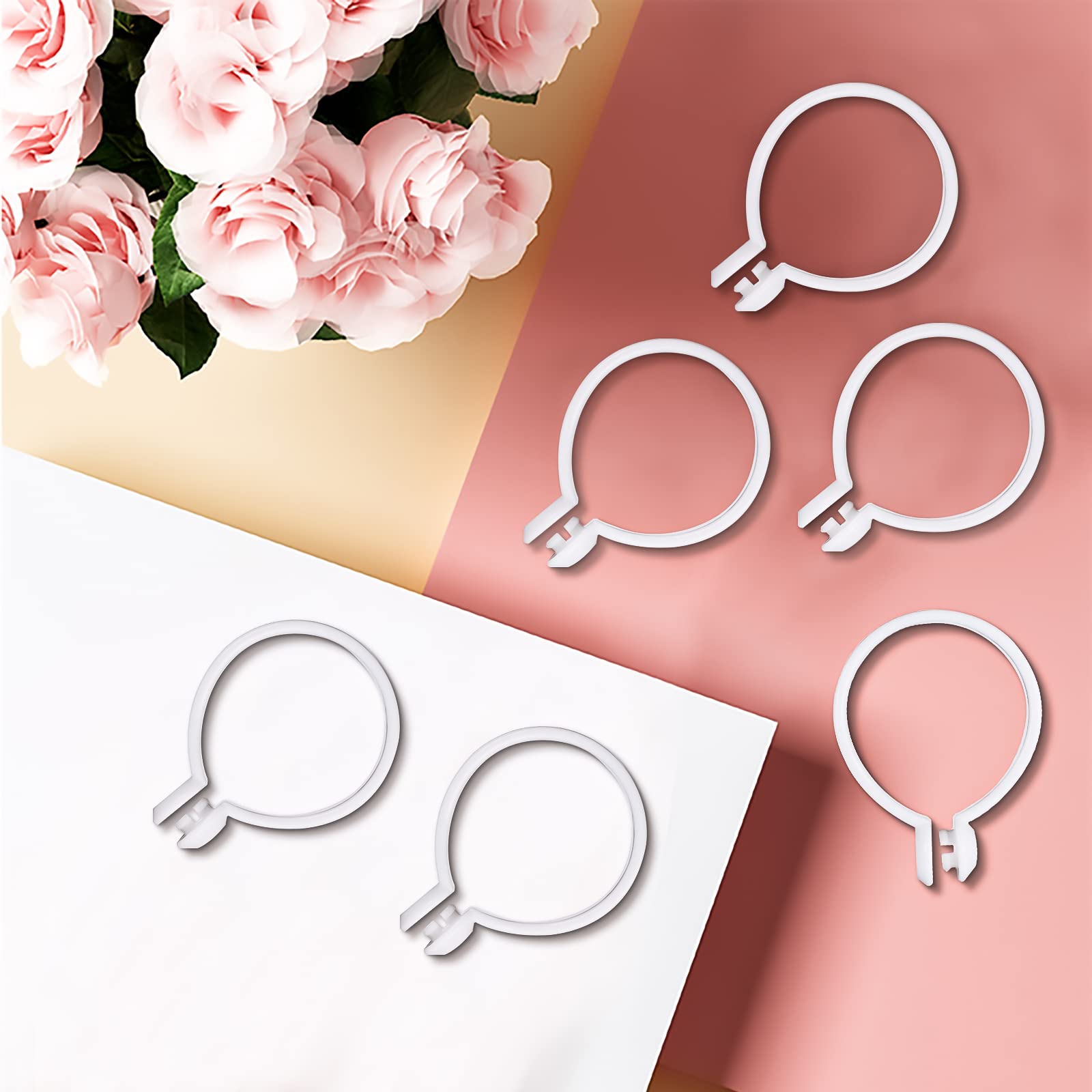 100 Anneaux Rideau Douche XoeLLe - Plastique Blanc - Ouverture Facile - Diamètre Intérieur 40mm - Pour Salle De Bain
