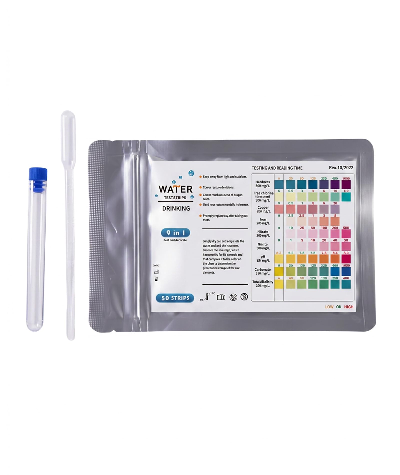 52PCS Water Hardness Test Kit, Comprehensive 9 in 1 Water Testing Strips for Aquarium and Pool Maintenance, 50 Strips with Test Tube and Dropper for Home Water Quality Assessment-image-29