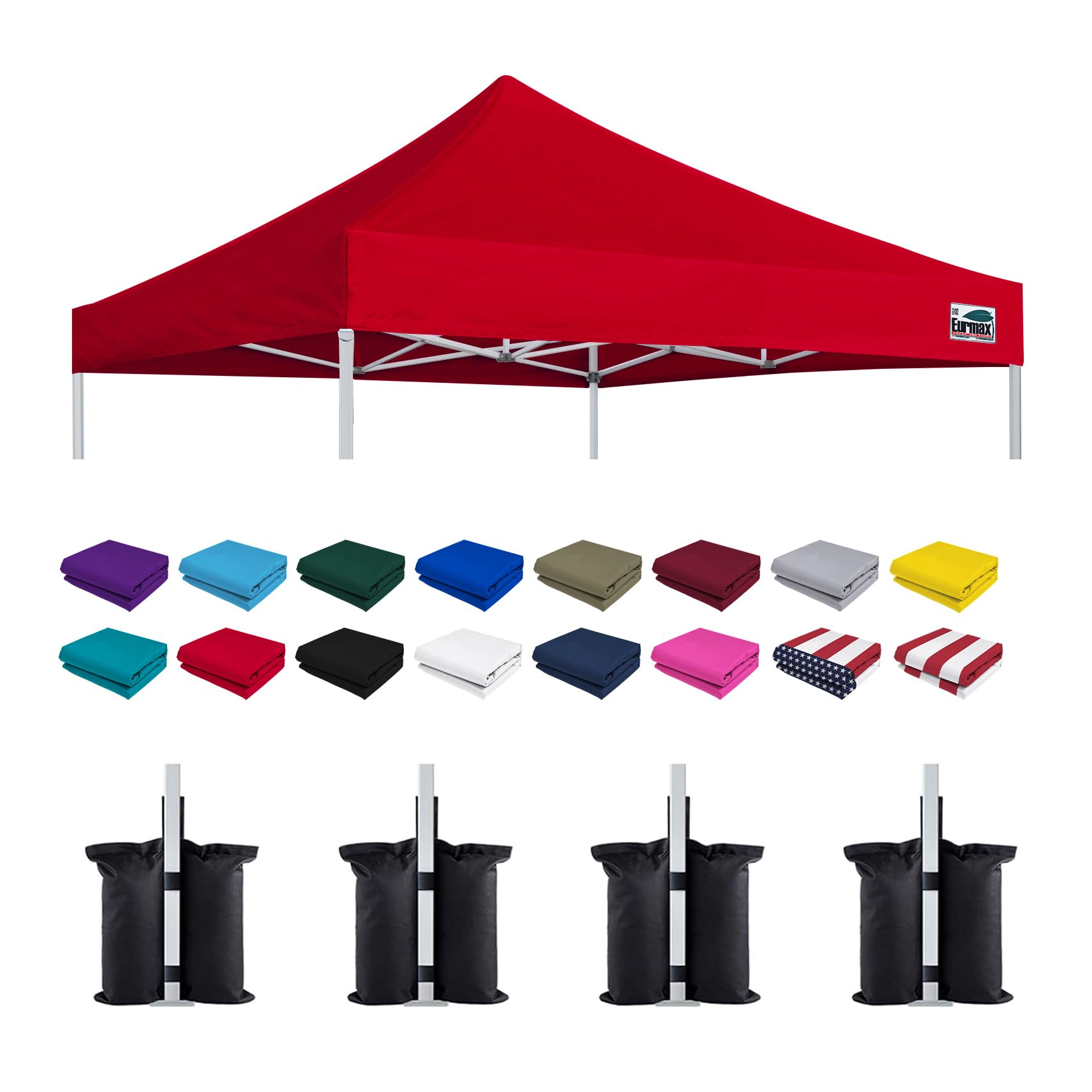 Eurmax USA 10x10 Pop Up Canopy Replacement Top,Universal Instant Canopy Cover ONLY,Heavy Duty UPF 50+ UV Protection,Water &amp; Wind Resistant Tarp,30+ Colors Available,Bonus 4 Sand Bags (Red)