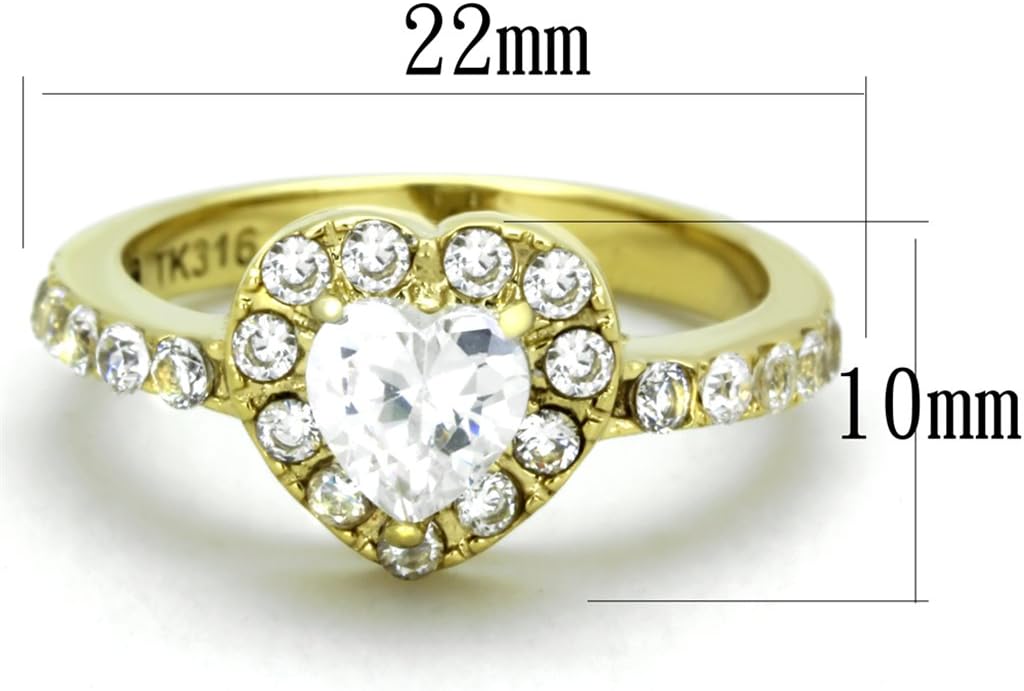 Marimor Jewelry Women's Stainless Steel 316, 1.38 Carat Zirconia Gold Plated Halo Engagement Ring