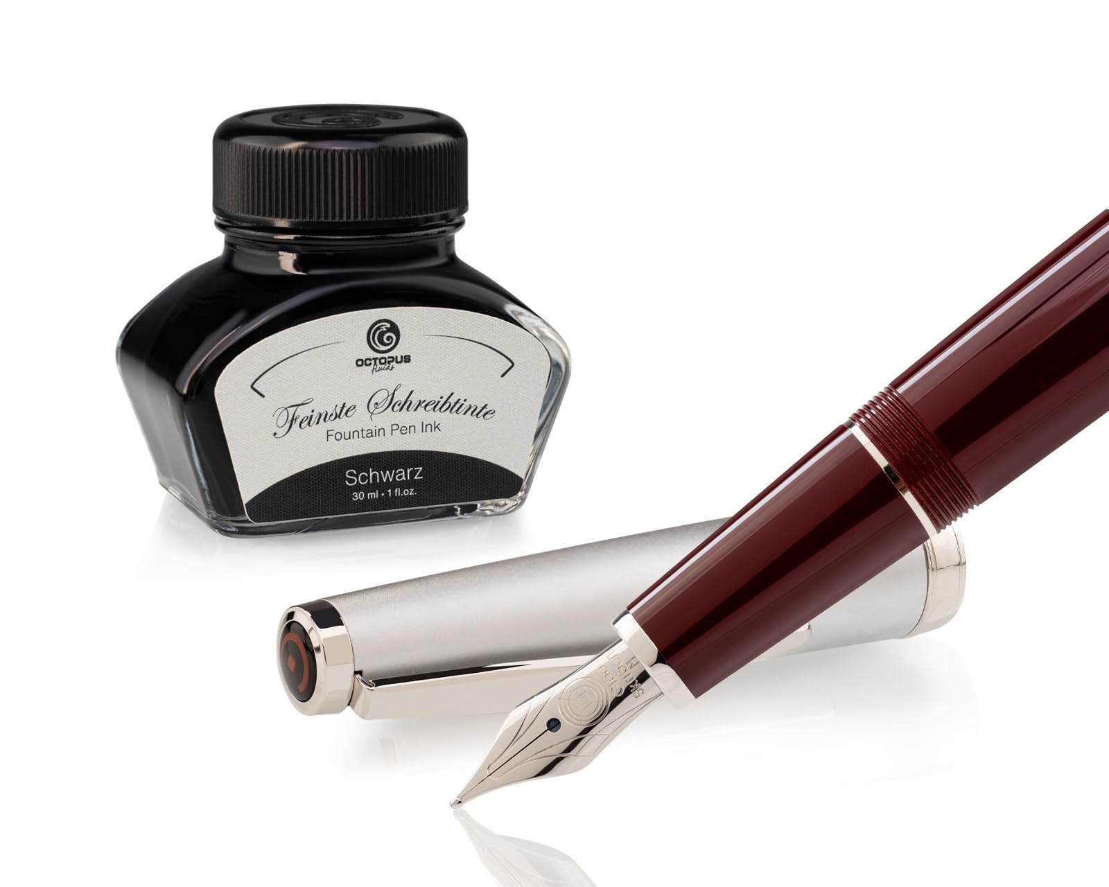 Cleo Skribent Classic - Juego de plumas estilográficas de metal, plumín M y tinta negra de 30 ml