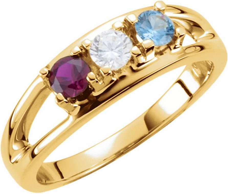 2 to 7 Birthstones Family Mother's Ring in Sterling Silver or Solid 10k Yellow Gold plus ENGRAVING