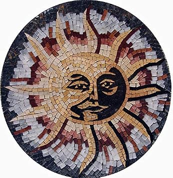 Mozaico Sun Accent Mosaic Rondure - Shams II | Mosaic Designs | Mosaic Artwork | Mosaic Wall Art Floor Inlay by Mozaico | Handmade Mosaics | 12" x 12"