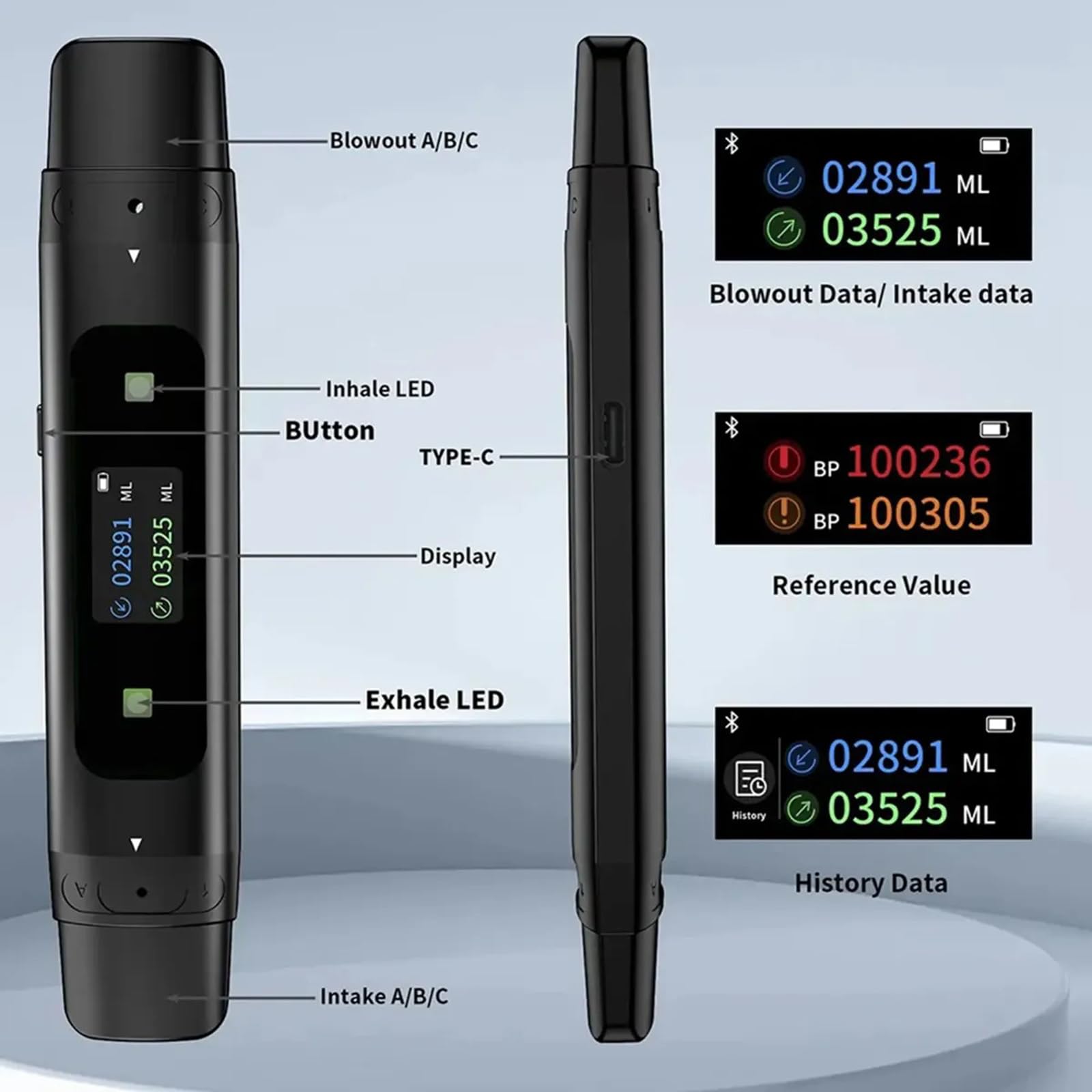 Dispositivo para Ejercicios De Respiración, Entrenador Respiratorio Portátil con Pantalla, Potenciador De Capacidad Pulmonar Pequeño, para Atletas Y Entusiastas del Deporte(Black)