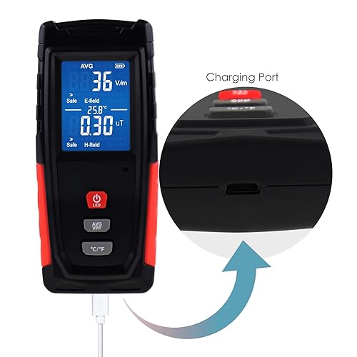 Miniatura 8 de Probador digital EMF Detector de radiación de campo eléctrico y magnético Medición de temperatura con pantalla de color y batería recargable