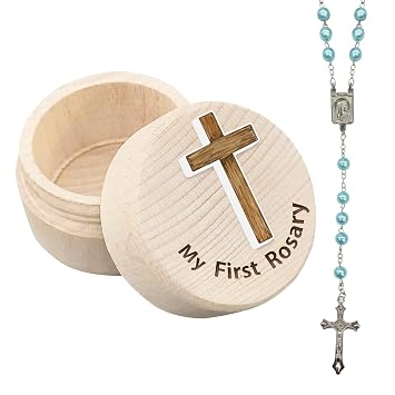 Azbuk Baptism Baby Shower Gifts for Boys My First Rosary and Keepsake Box | Rosary Catholic Gift for Boy, Holy First Communion Rosary Christian Gifts Catholic Baptism Gift for Baby Birthday Baby Shower