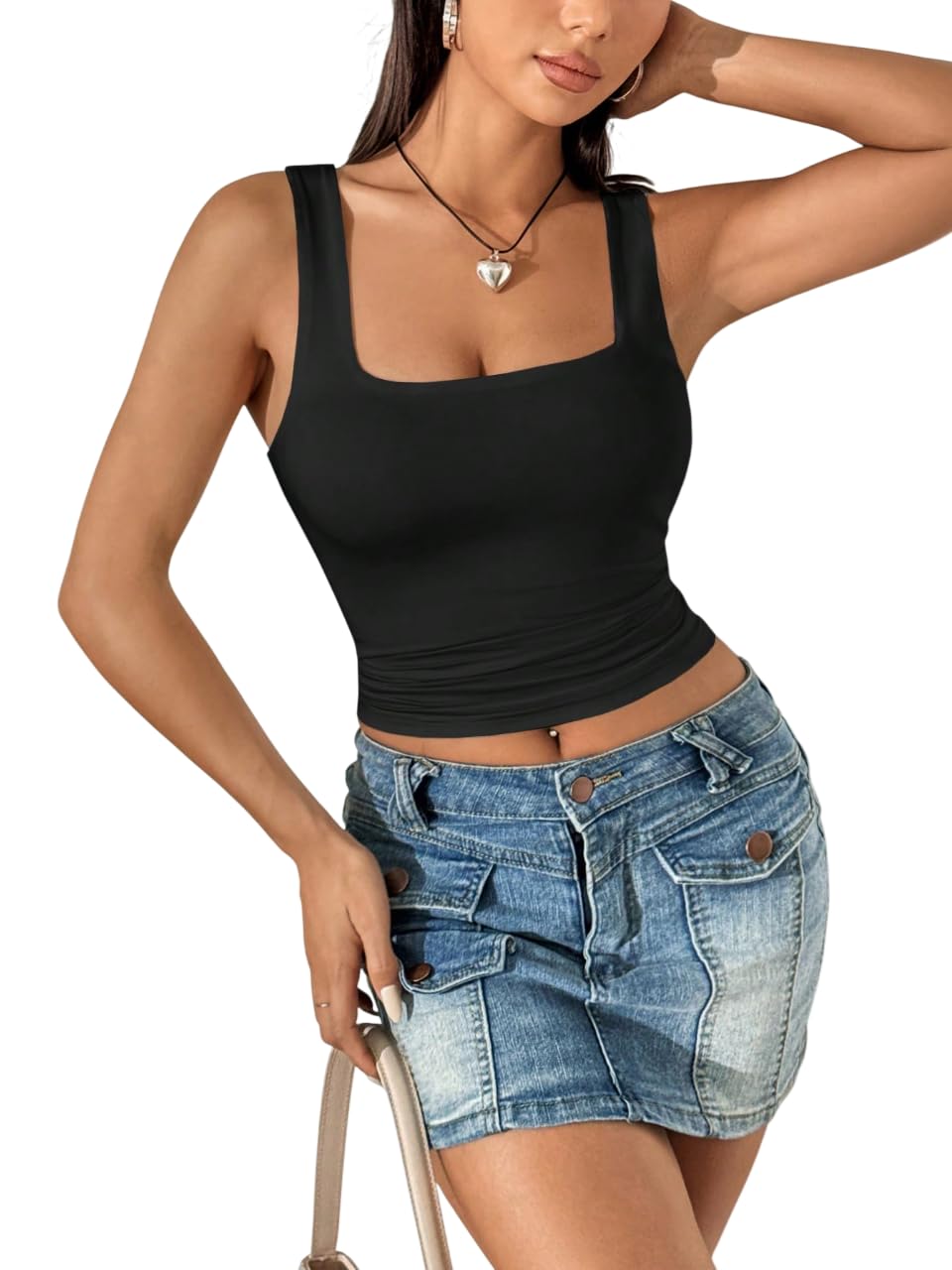 kateclo Women's Navy Blue Tank Top, Square Collar, Casual Style, Regular Fit, Polyester Material, Spring and Summer Wear-picture-14
