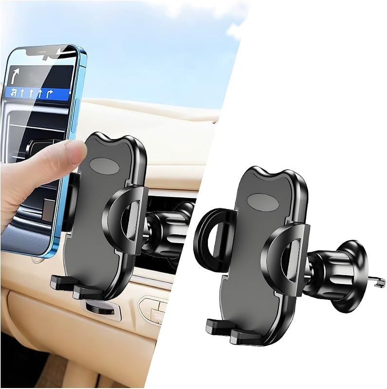 Soporte para teléfono de auto, rotación de 360° Soporte para teléfono celular con pinza de gancho para ventilación de aire del vehículo, soporte para teléfonos inteligentes interiores de automoción con manos libres, universal para la mayoría de los vehículos (negro)
