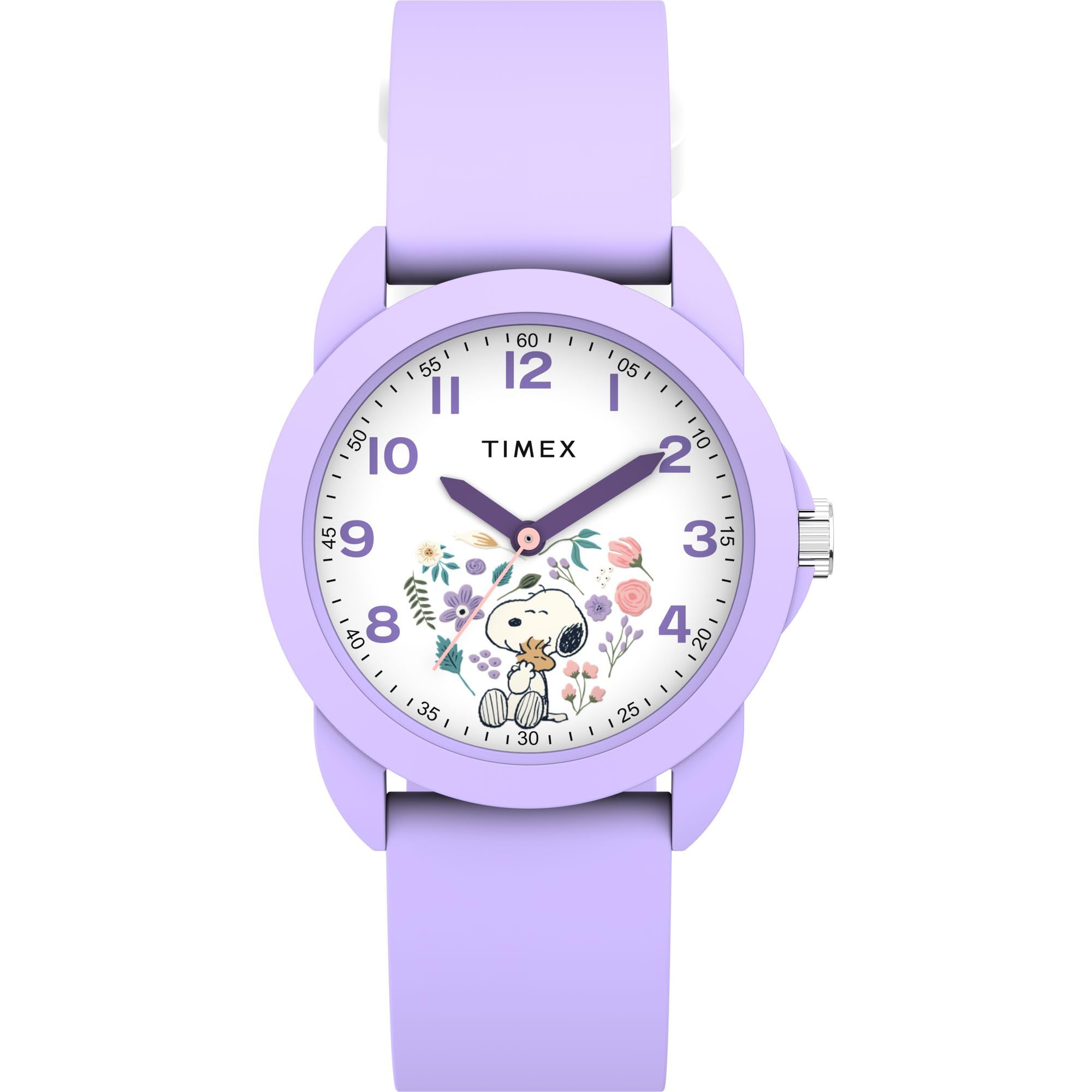 Timex Youth Peanuts Youth Spring 30 mm - Cinturino viola, quadrante bianco, cassa viola