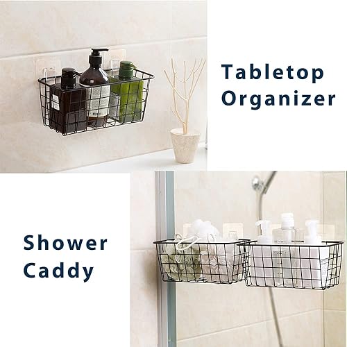 Miniatura 3 de Bawuie - Cesta de alambre colgante de metal con ganchos para almacenamiento, paquete de 4 soportes organizadores resistentes para montaje en pared,