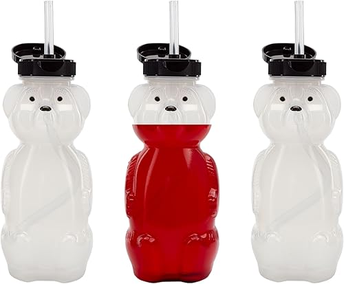 Honey Bear - Vasos de paja (paquete de 3) botellas de terapia de 8 onzas con popotes flexibles