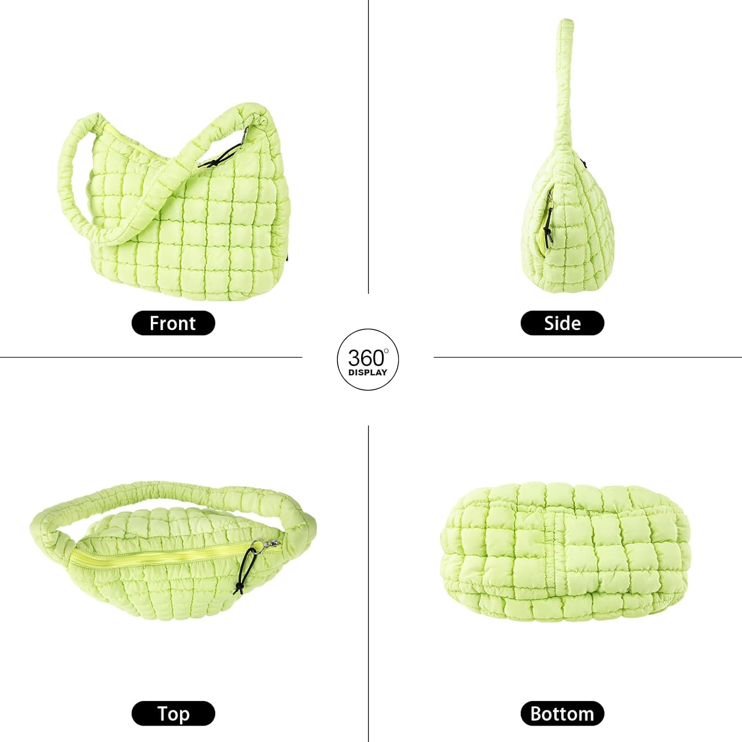 Quilted Puffer Tote Bag Puffy Crossbody Shoulder Bag with Zipper, Nylon Hobo Handbag Travel Carryall Bags for Women Girls - Image 7