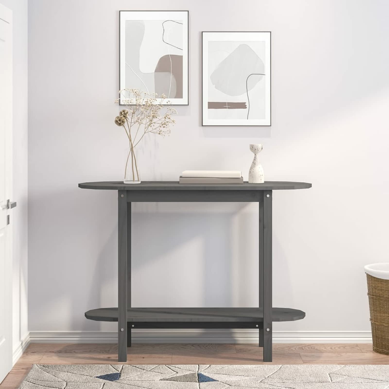 Homgoday Table console en bois massif de pin gris 110 x 40 x 80 cm, table console auxiliaire, étagère d'entrée, rangement, entrée, couloir, salon, chambre, tables basses, meubles