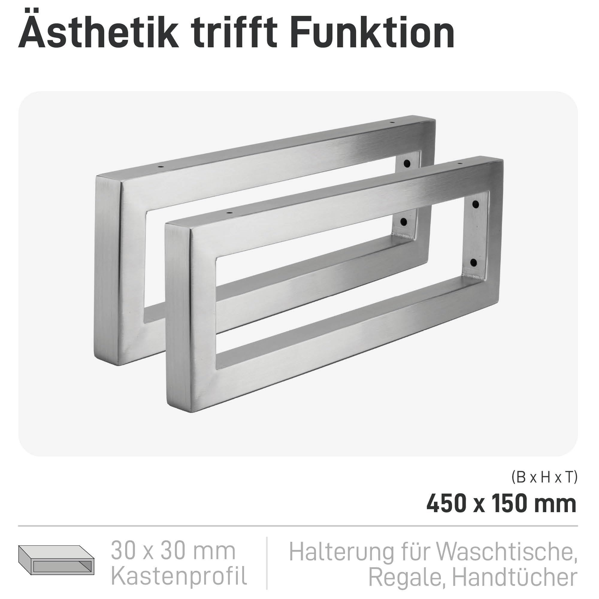Natural Goods Berlin wand Konsole Rechteck | Waschtisch-Halterung stabil | Einfache Montage | Regal-Halter aus Edelstahl | Konsolen-Träger für Waschbecken & Regal