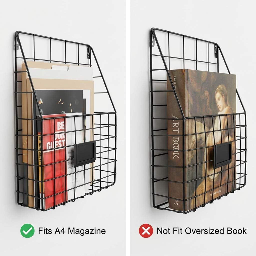 QWORK Portariviste da parete in filo metallico, grande capacità, impermeabile e antiruggine, perfetto per casa e ufficio