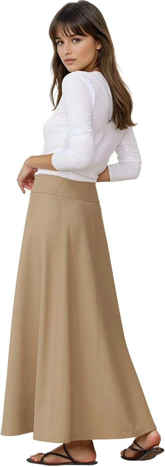 Baby'O Women's Stretch Cotton Knit Panel Maxi A-Line Skirt - Image 4