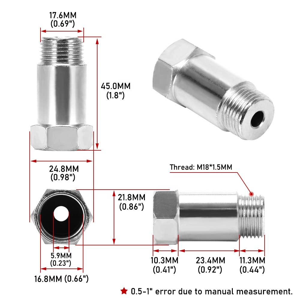 Akozon 2 szt. Uniwersalny łącznik dystansowy czujnika tlenu O2 Adapter przedłużający izolator do układów wydechowych z otworami czujnika M18 x 1,5: co.uk: Samochód i motocykl