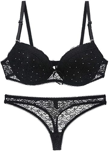 Conjunto de lencería sexy con brasier de encaje push up para mujer