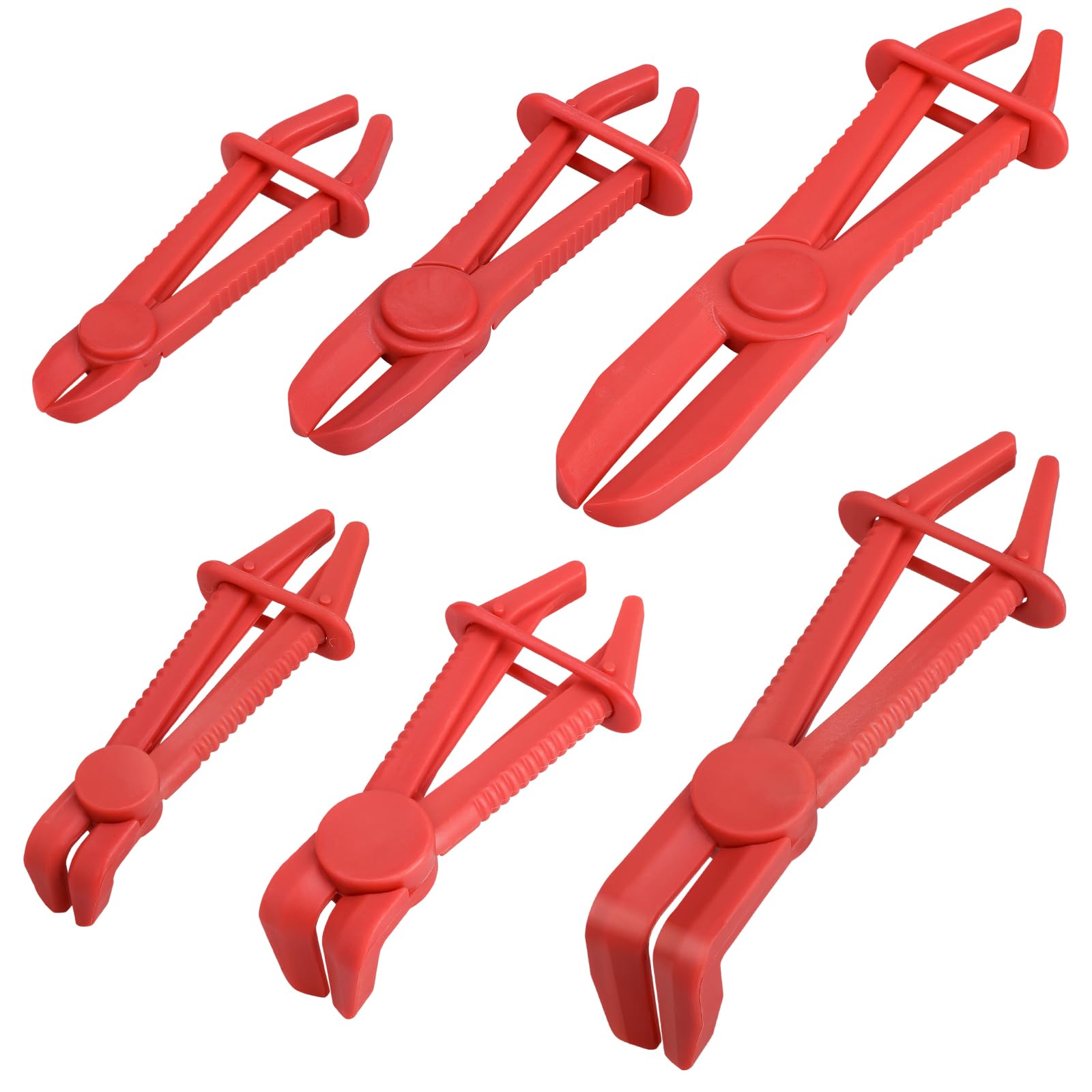6 Piece Hose Clamp Set - Straight & 90° Pinch Off Pliers, Line Clamp in 3 Sizes, Brake, Fuel & Gas Line Clips - Red