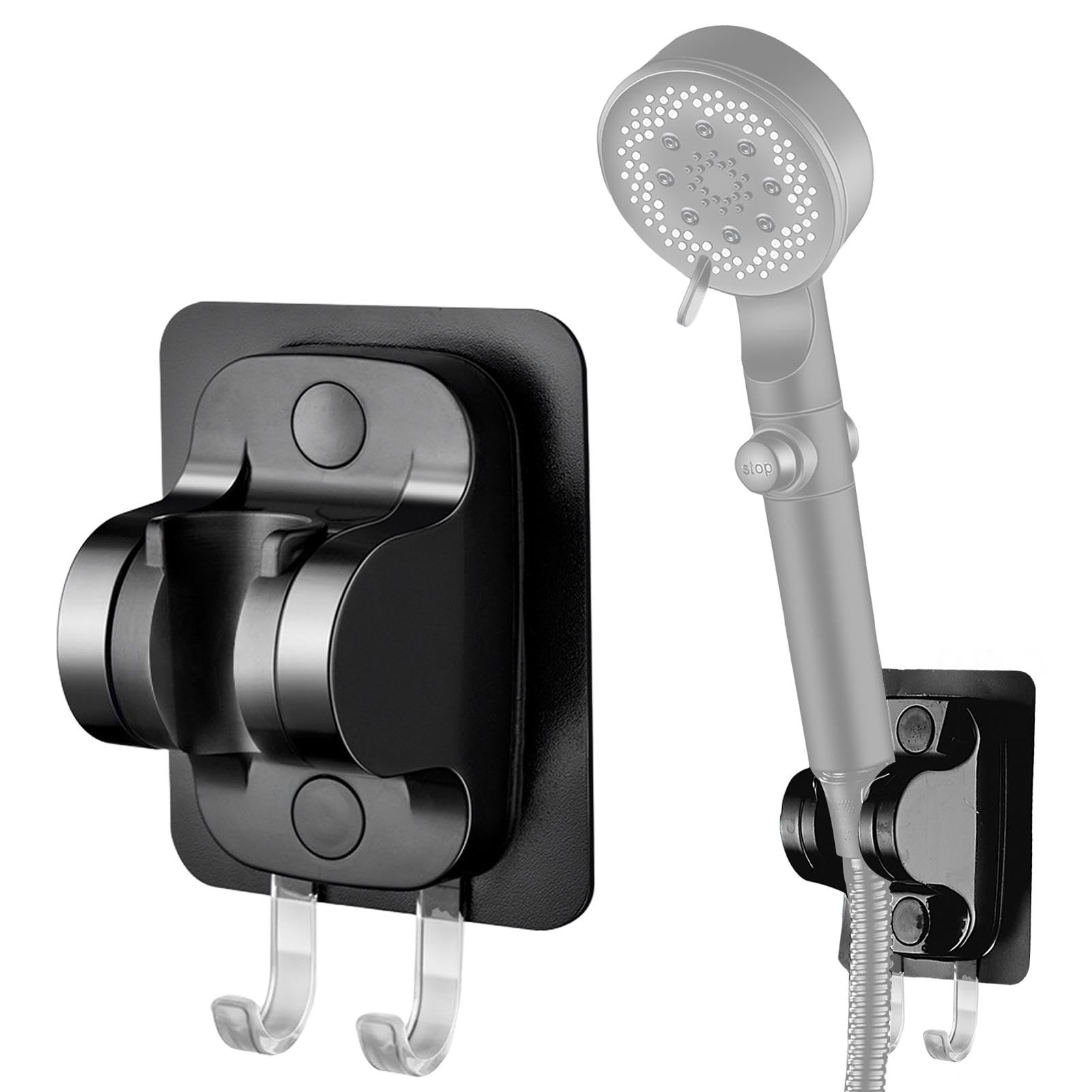 SUNERLORYFixed Self Adhesive Head Holder Universal Wall Mounted with 2 Hooks (Black)