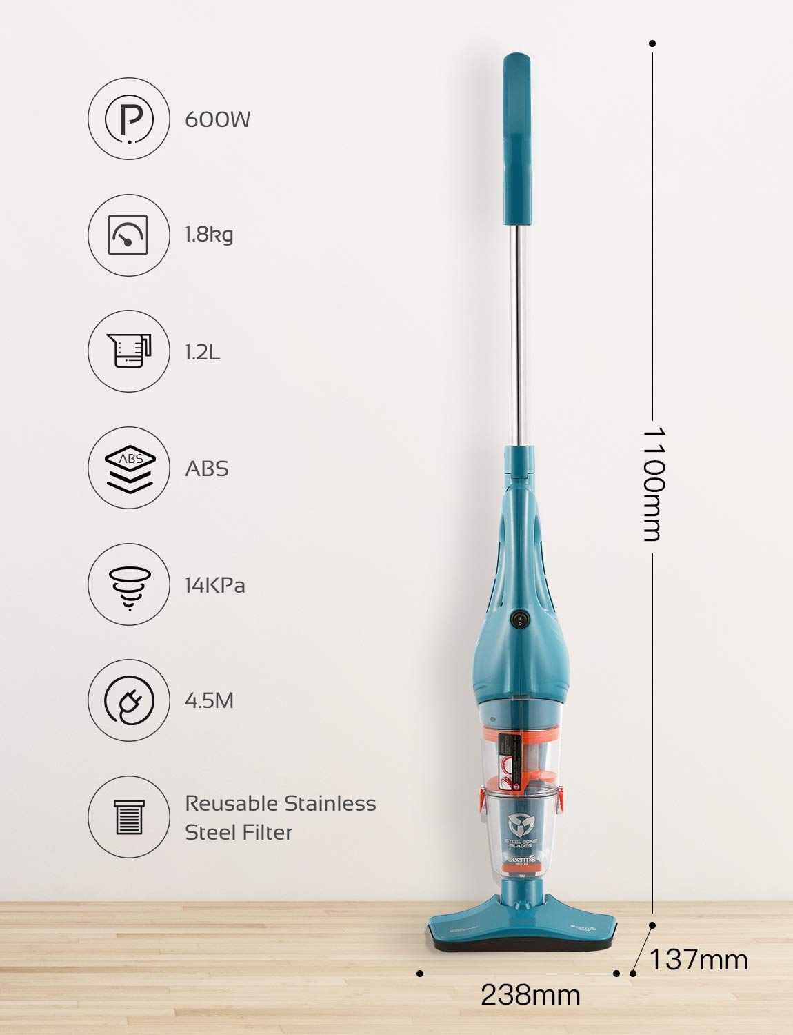 Deerma DX900 Vacuum Cleaner with dimensions