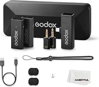 GODOX MoveLink Mini LT KIT 2 2.4GHz Wireless Microphone Lapel Mic 2X TX Transmitters + 1x Receiver with Charging Case for iPhone Lightning iPad Smartphone -Black