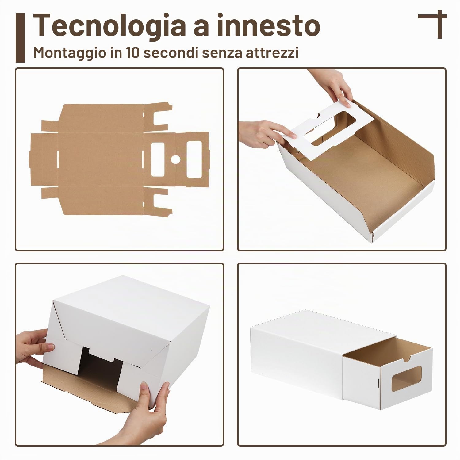 Scatole portaoggetti con finestra, set da 10 pezzi, 33 x 30 x 35 cm, scatole impilabili in cartone, scatole per scarpe e giocattoli, per accessori e accessori, bianco