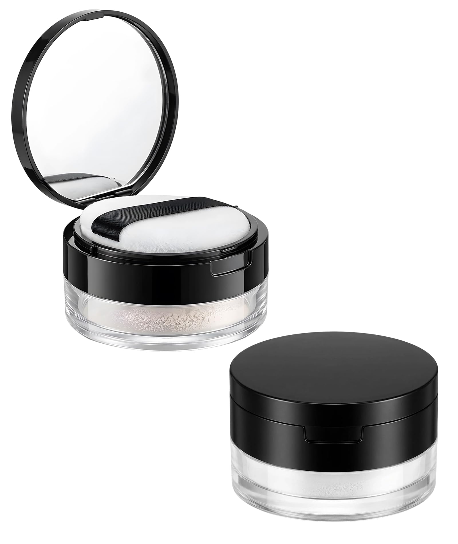 2 PCS Powder Box with Puff, Travel-Friendly Compact Container for Women, Portable Loose Powder Case for Touch-Ups During Travel or Daily Makeup, Black Design with Mirror-image-6
