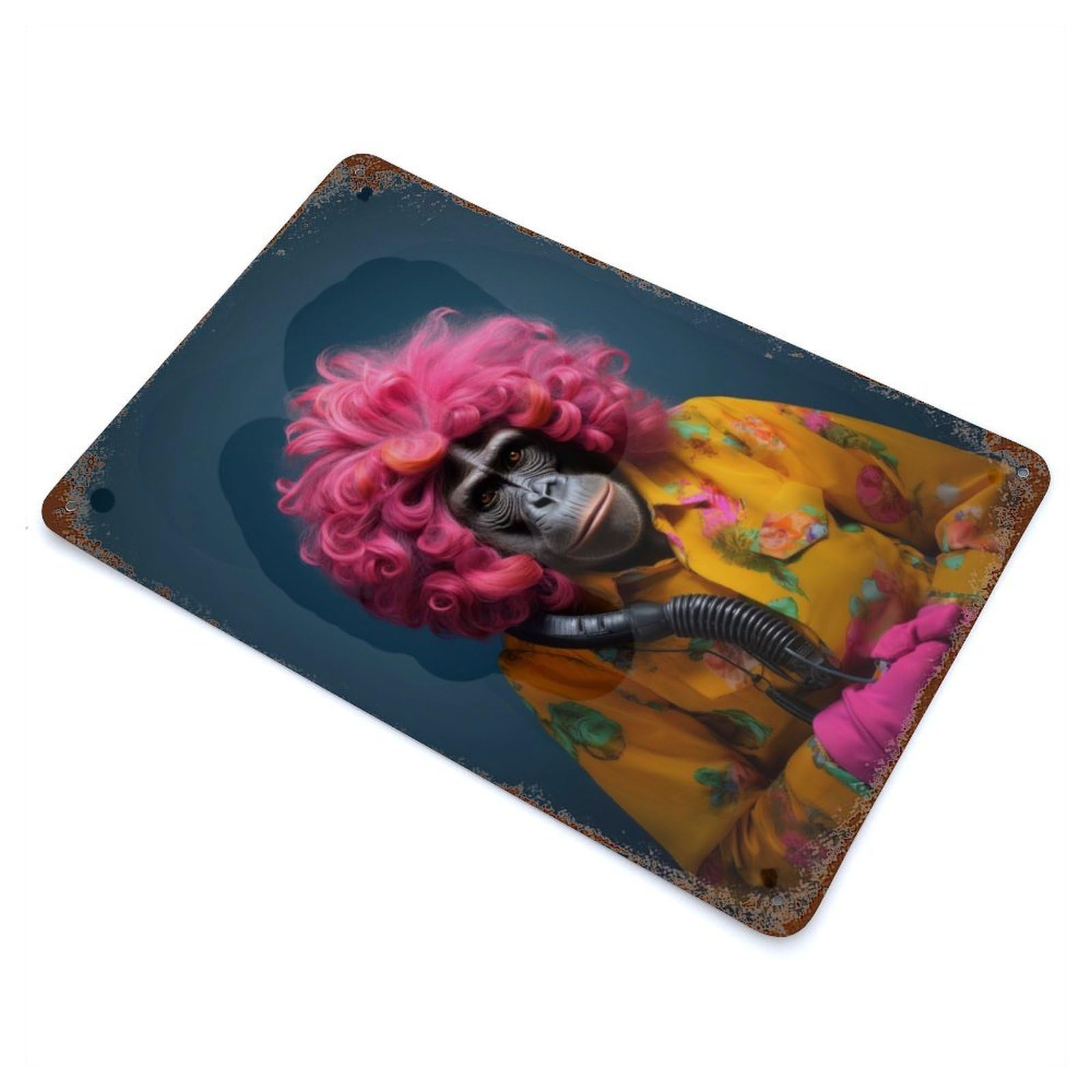 A Gorilla with Curly Hair Rustic Tin Plaque 11.8"x7.9", Ideal for Cafe, Home Bar And Lounge Decor
